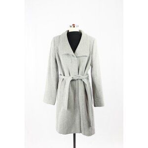 Aritzia BABATON Connor Heather Light Grey Virgin Wool Belted Wrap Coat, Size M